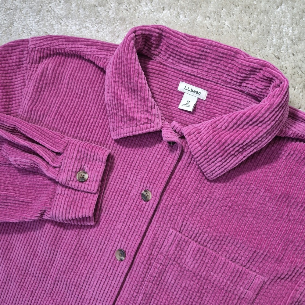 LL Bean Corduroy Shirt Womens Medium Pink Button Up Wide Wale Outdoor Barbie Mom